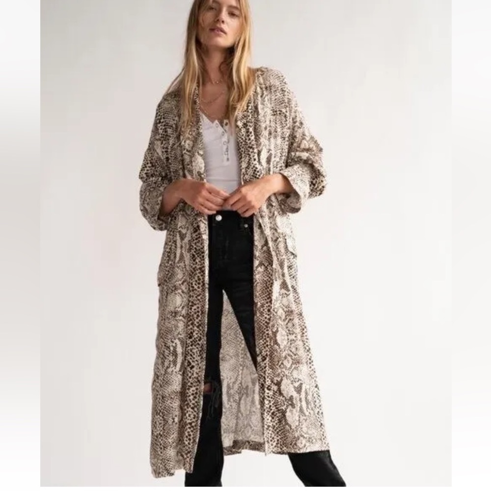 Free‎ People Wild Nights Snake Print Kimono Duster Brown Size S